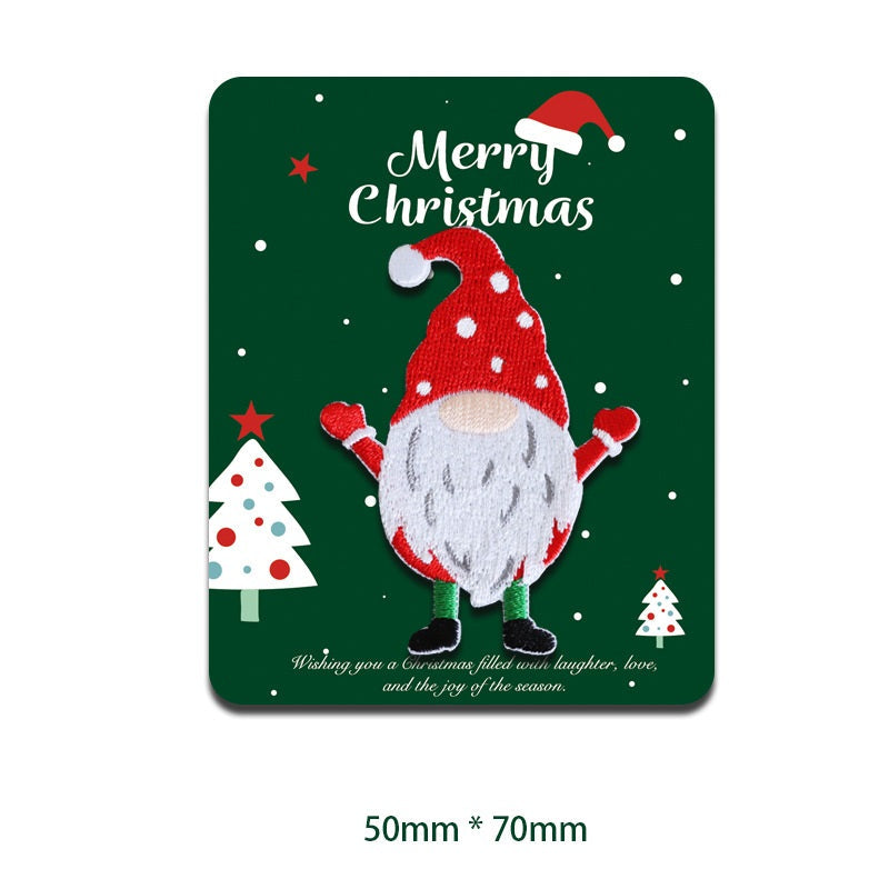 Weihnachts-Patch: roter Gnom mit weißen Punkten, weißem Bart und erhobenen Armen