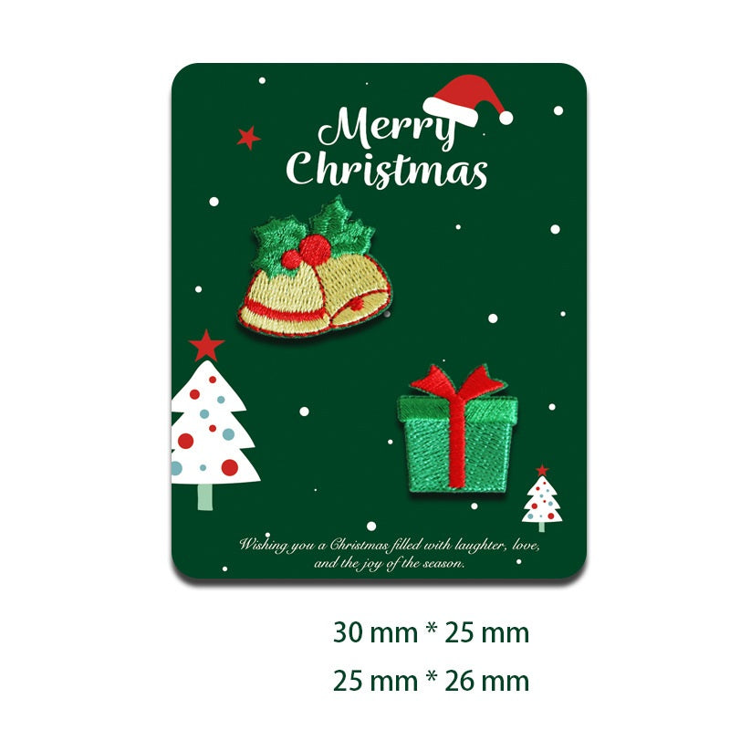 Weihnachts-Patch: glockenförmige Deko mit Schleife und grünes Geschenk mit roter Schleife