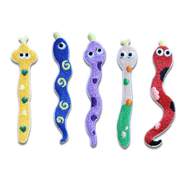 Lovely Year of the Snake embroidered cloth patches: 5 colorful snake designs