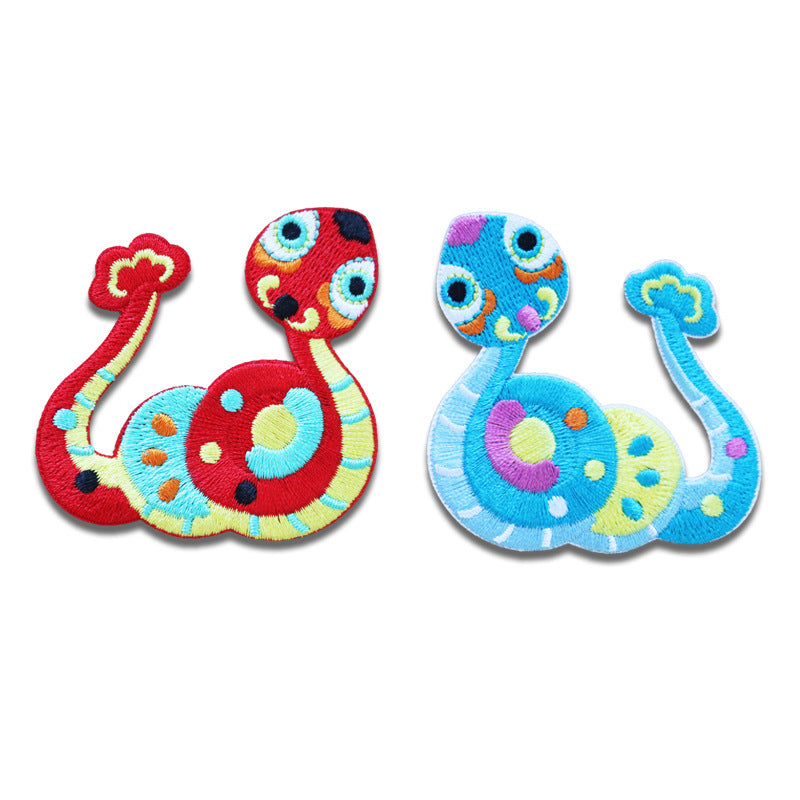 Snake fortune embroidered patches (5-pack), red and blue self-adhesive