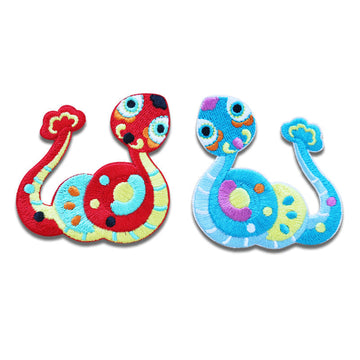 Snake fortune embroidered patches (5-pack), red and blue self-adhesive