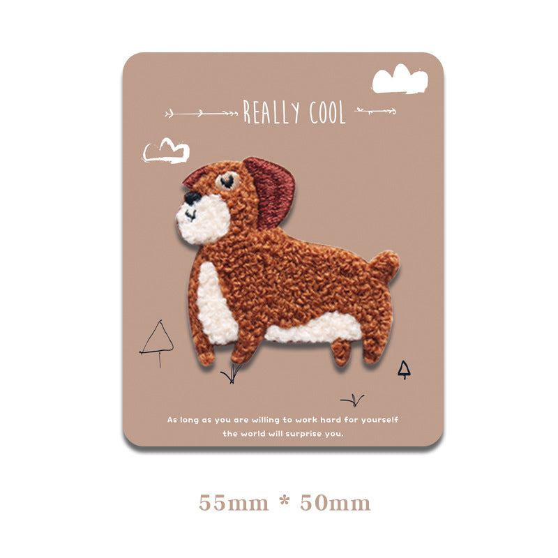 Self-adhesive dog patch: merlot-brown puppy with white patches, 55×50mm
