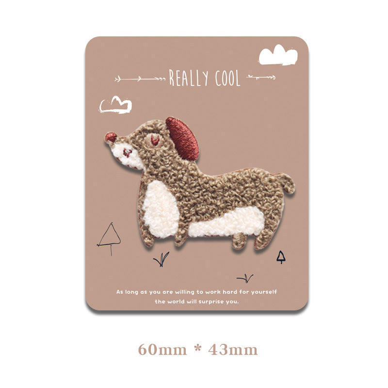 Self-adhesive dog patch: beige puppy with white patches, 60×43mm