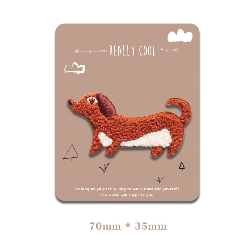 Self-adhesive dog patch: orange puppy with maroon ears and white belly, 70×35mm