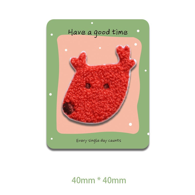 Plüsch Tierkopf Patch, rot, bestickt mit Augen und Stupsnase
