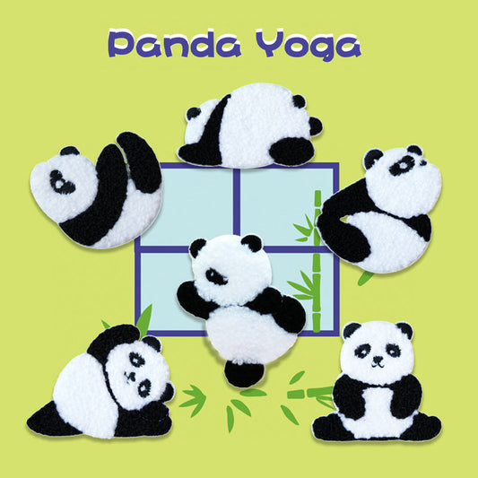 Self-Adhesive Plush Yoga Panda Embroidered Patches 6PCS