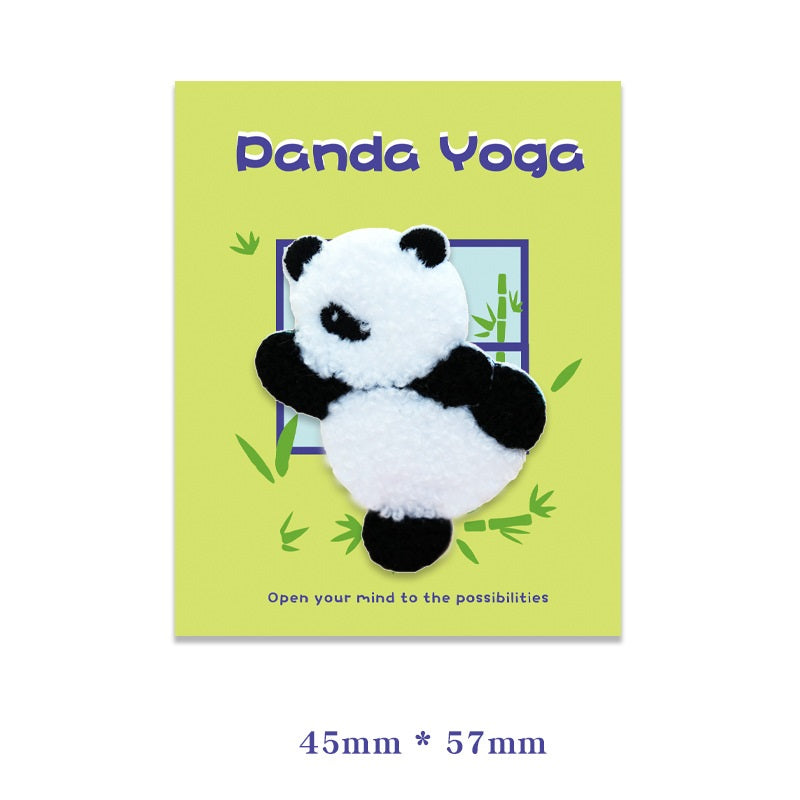 45mm x 57mm self-adhesive plush panda yoga embroidered patch, sitting black-and-white panda