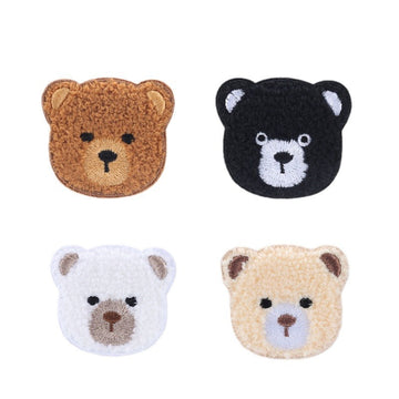 4er Set bestickte Bärenkopf-Patches, selbstklebend: braun, schwarz, weiß, hellbeige