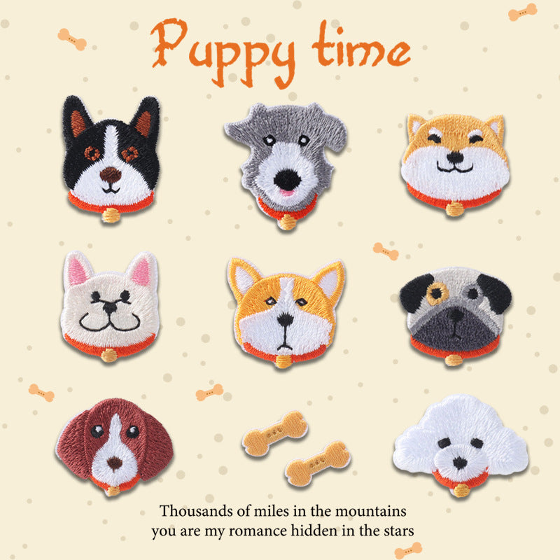 Self-adhesive puppy dog patches, assorted faces, 10-pack set