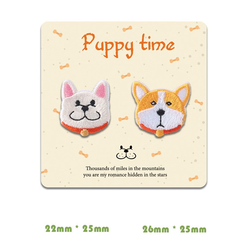 Card showing white and orange cat-like face patches, self-adhesive pair