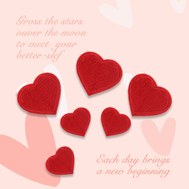 Red heart embroidered self-adhesive patches, assorted small heart shapes