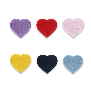Self-adhesive heart embroidered patches set: purple, red, pink, yellow, navy, light blue