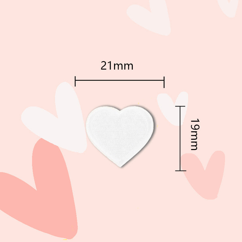 21mm white heart embroidered patch, self-adhesive