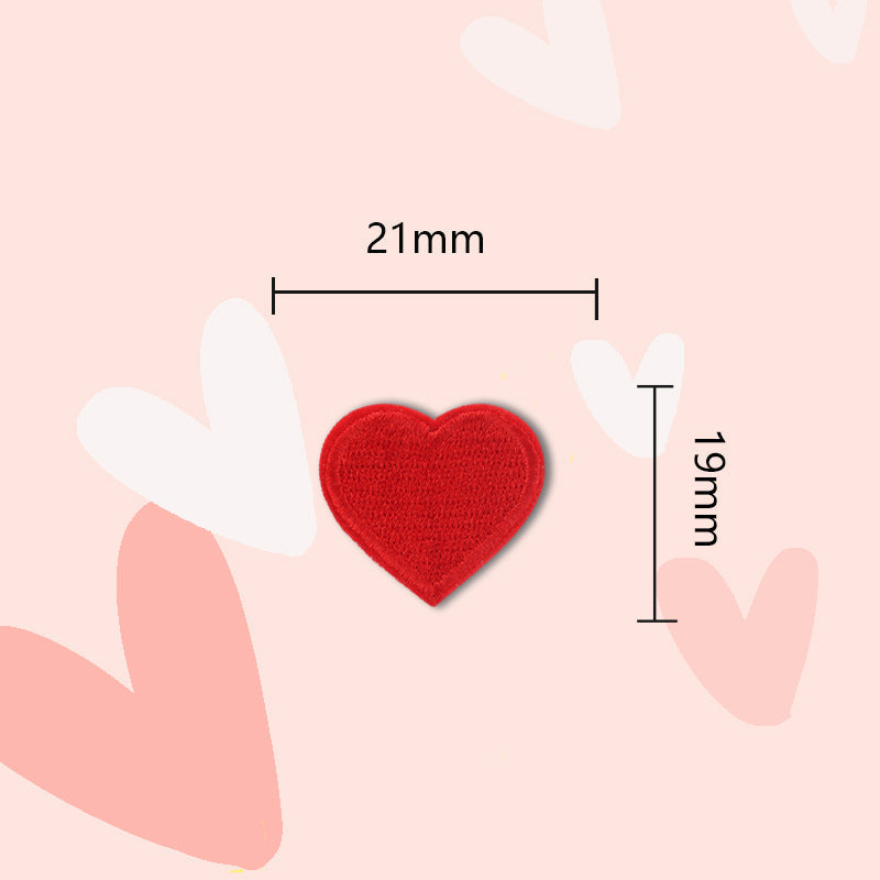 Red heart embroidered self-adhesive patch, 21mm
