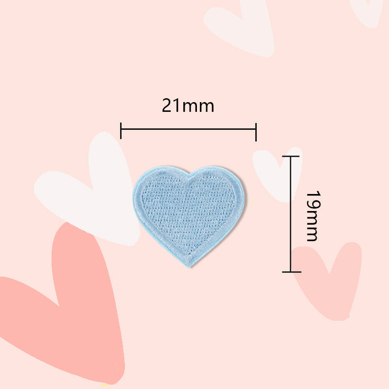 21mm light blue heart embroidered patch, self-adhesive