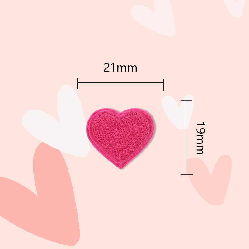 Pink heart embroidered self-adhesive patch, 21mm