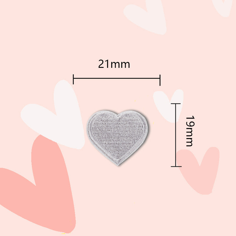 Light gray heart embroidered self-adhesive patch, 21mm