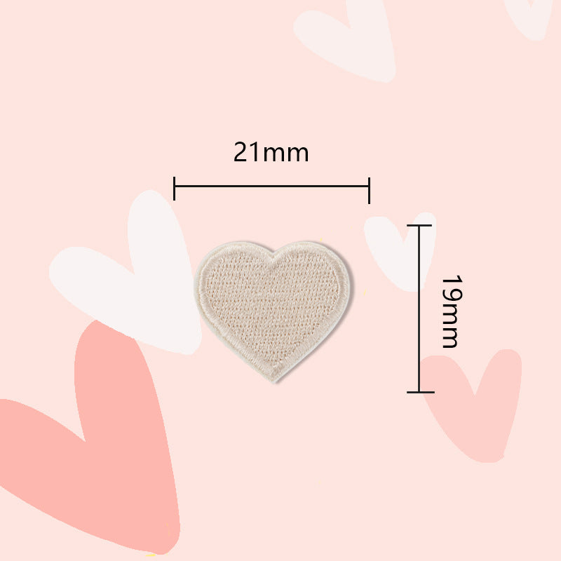 Beige heart embroidered self-adhesive patch, 21mm