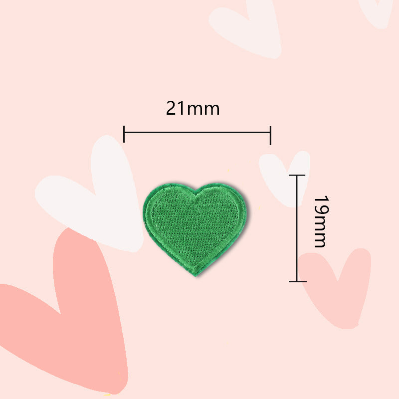 Green heart embroidered self-adhesive patch, 21mm