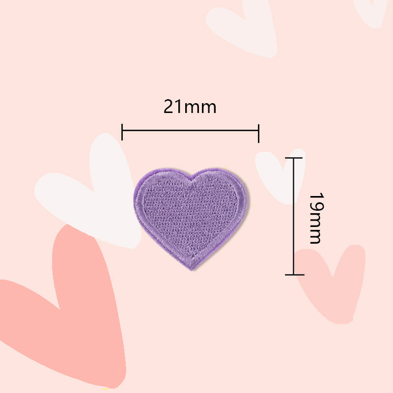 21mm lilac heart embroidered patch, self-adhesive