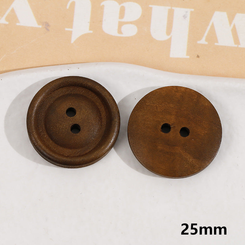 Runde braune Holzknöpfe mit zwei Löchern, 25 mm