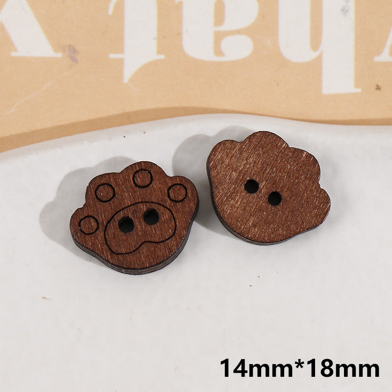 Holzknöpfe mit Panda-Motiv, braun, 2 Löcher, 14 mm x 18 mm