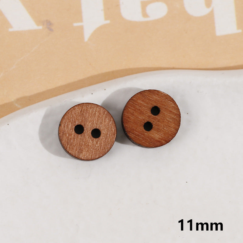 Runde Holzknöpfe mit zwei Löchern, dunkelbraun, 11 mm
