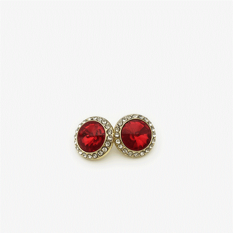 Sparkling crystal rhinestone metal shank buttons, gold tone with red stones
