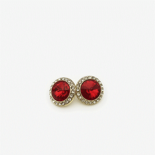 Sparkling crystal rhinestone metal shank buttons, gold tone with red stones