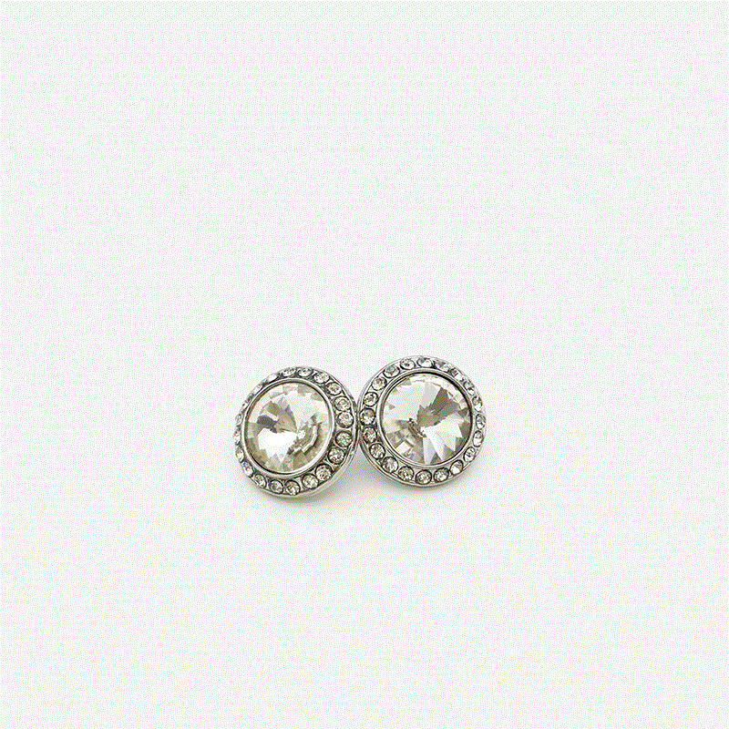 Sparkling crystal rhinestone metal shank buttons, silver tone with clear stones