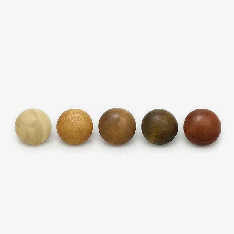 Assorted wooden mushroom round buttons, multiple colors, round front faces