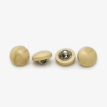Wooden mushroom round buttons, light beige, metal shank backs visible