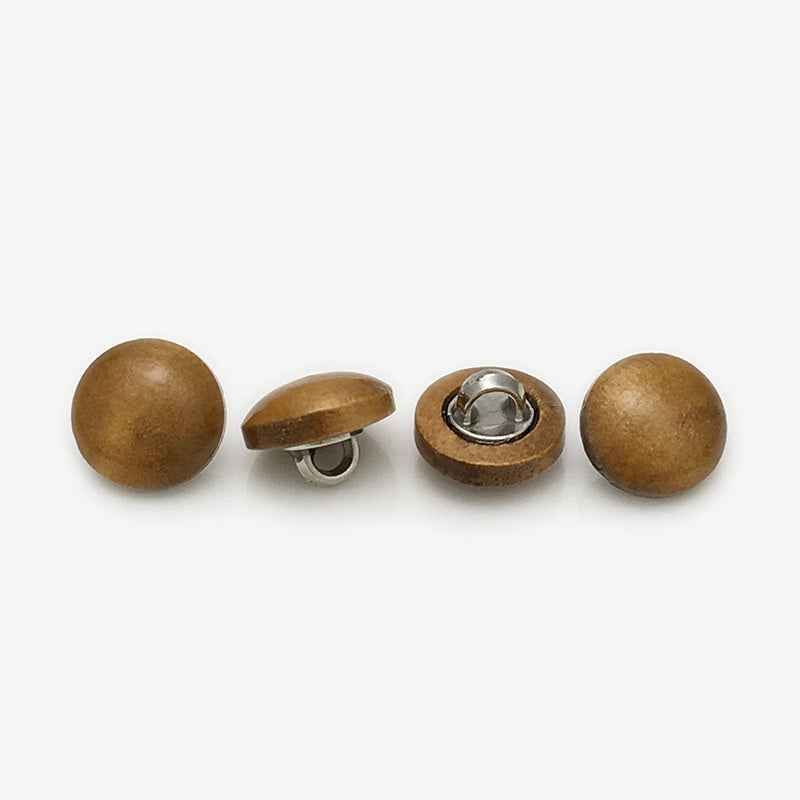 Wooden mushroom round buttons, warm brown, metal shank backs visible