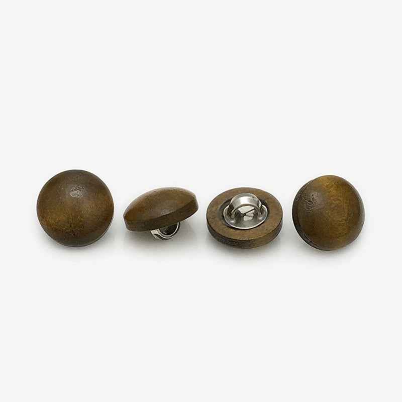 Wooden mushroom round buttons, dark brown, metal shank backs visible