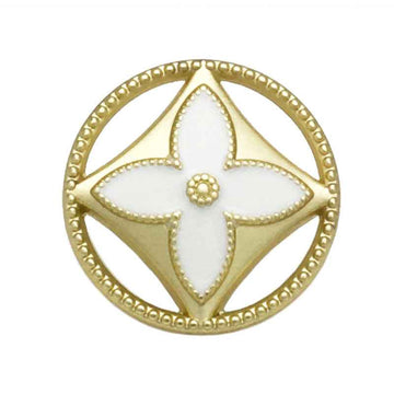 Gold shank clover button, four-leaf design with white enamel center, 20pcs