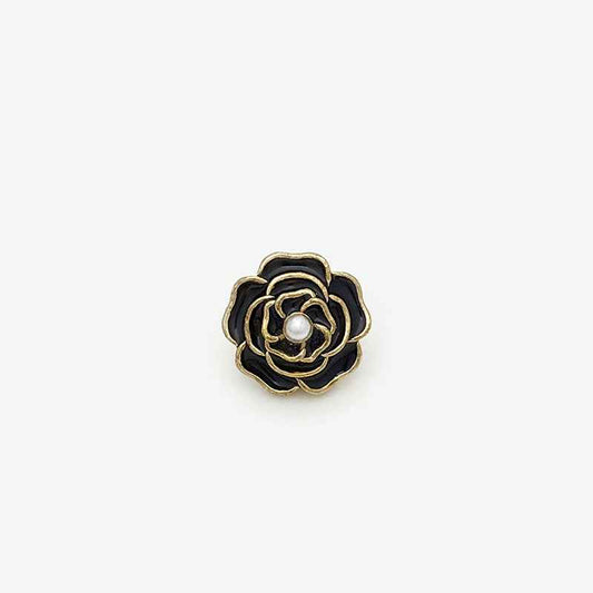 15mm White/Black/Red 3D Rose Flower Metal Shank Button with Pearl 20pcs Black
