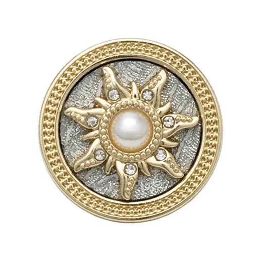 Golden Round Sun Pearl &amp; Rhinestone Metal Shank Button 20PCS