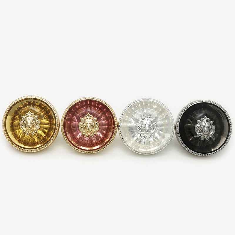 Set of 4 lion-head round transparent resin shank buttons in gold and silver colors