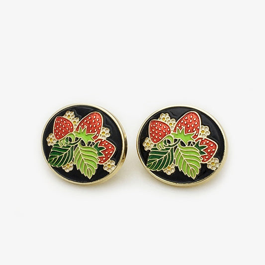 Heart-Shaped Red Cherry & Strawberry Oval Metal Button 20pcs 22mm Strawberry