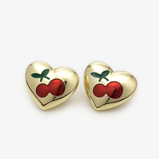 Heart-Shaped Red Cherry & Strawberry Oval Metal Button 20pcs 20mm Cherry