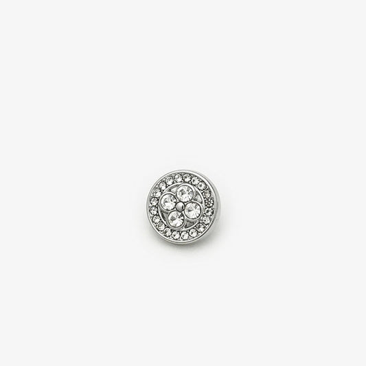 Silberfarbener Hemdknopf mit vierblättrigem Kleeblatt-Motiv, rund, mit Strass