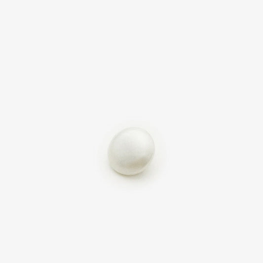 White pearl sew-on button with metal backing for coats, 1 pc close-up