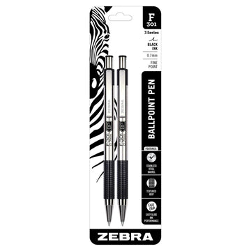 Zebra F-301 Taitettava kuulakärkikynä, Hieno kärki, 0,7 mm, Musta, 2 kpl pakkauksessa
