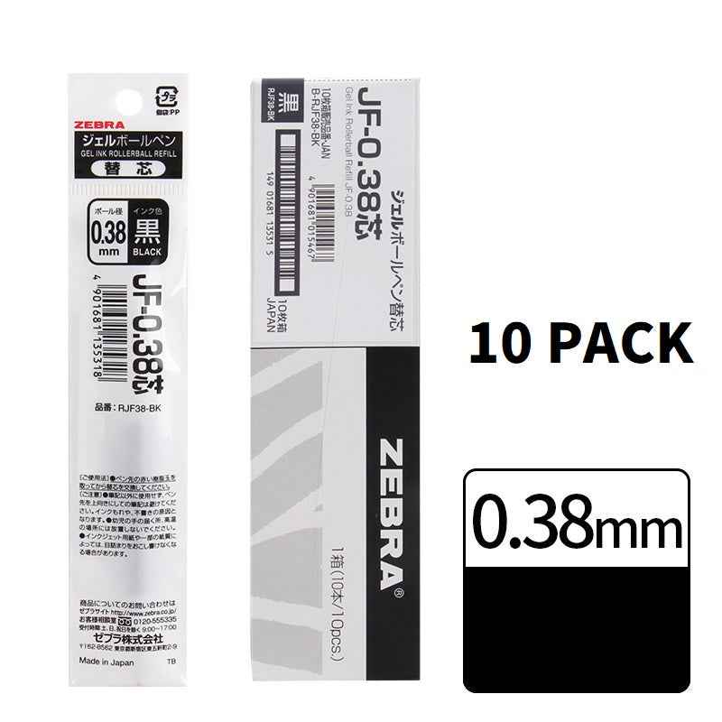 Zebra JF-0.38 Sarasa Gel Pen Refill 0.38mm Black Ink 10 Pack