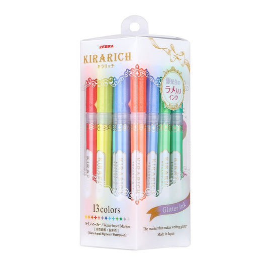 Zebra KIRARICH Glitter Highlighter 2026 Limited Edition | 13-Color Set | Sparkling Glitter Ink