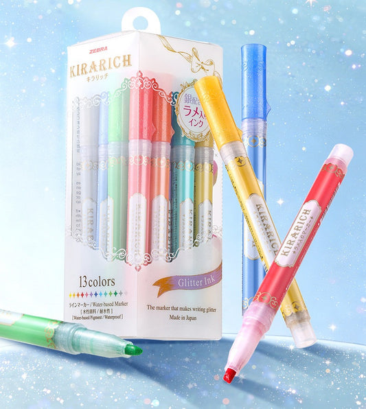 Zebra KIRARICH Glitter Highlighter 2026 Limited Edition | 13-Color Set | Sparkling Glitter Ink
