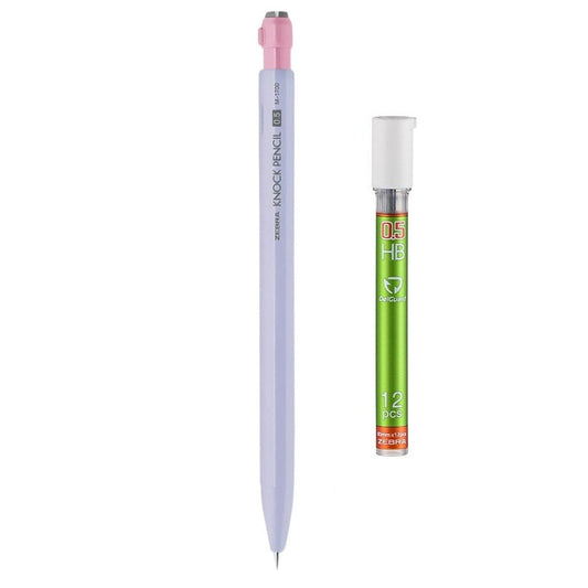 Zebra KNOCK Shake Mechanical Pencil 0.5mm | Macaron Pastel Colors | Low Center of Gravity | Includes 12 Lead Refills Purple