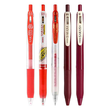 Zebra Sarasa Clip Gel Ballpoint Pen, 0.5mm, Red Ink, 5 Mixed Pack