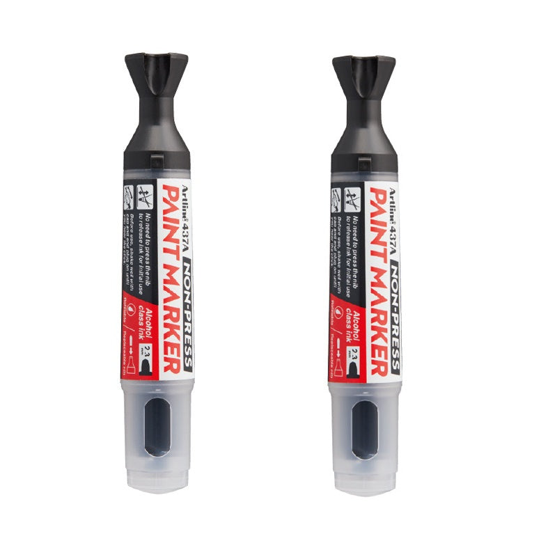 Artline 437A NON-PRESS Paint Markers, 2.3mm Round Tip, 2-Pack Black