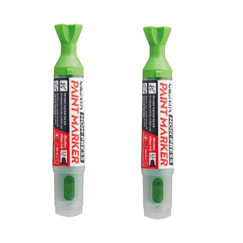 Artline 437A NON-PRESS Paint Markers, 2.3mm Round Tip, 2-Pack Yellow Green